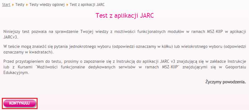 test z aplikacji JARC